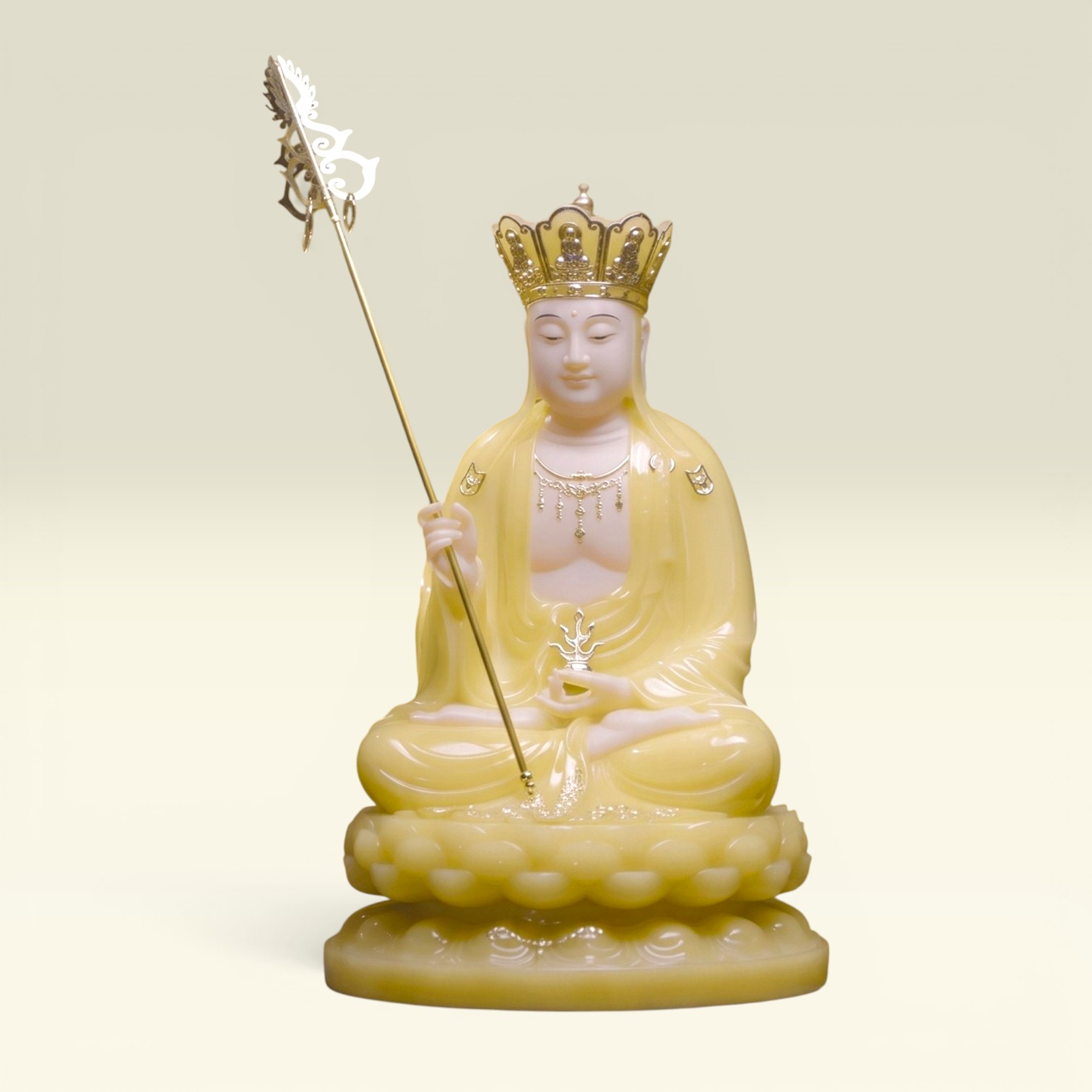 Tượng Địa Tạng Vương Bồ Tát Bột Đá Thạch Anh Vàng Cao 40cm