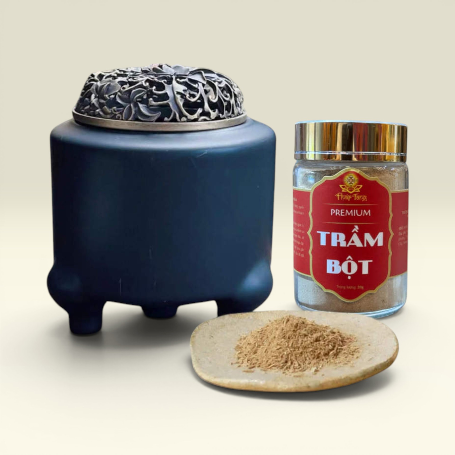 Combo Lư điện xông trầm gốm đen + Hũ bột trầm cao cấp