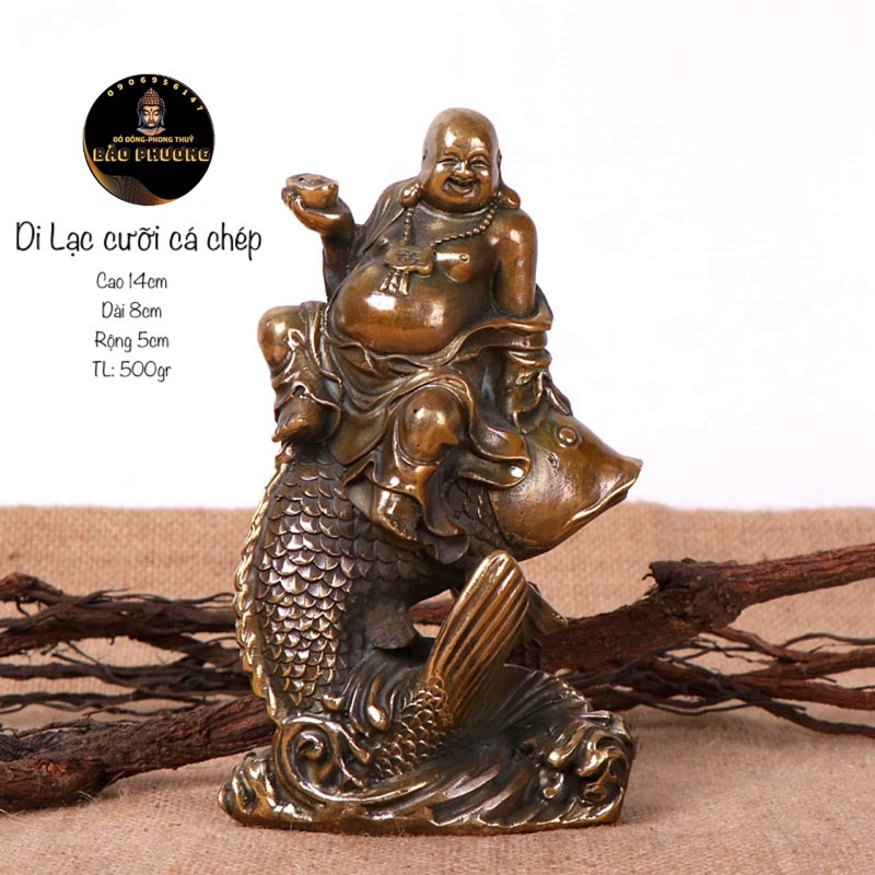 Tượng Phật Di Lạc Cưỡi Cá Chép, Tượng Phật Di Lặc, Tượng Phật Di Lạc Nhỏ Đồng Cao Cấp - Vạn Kim Đại Cát