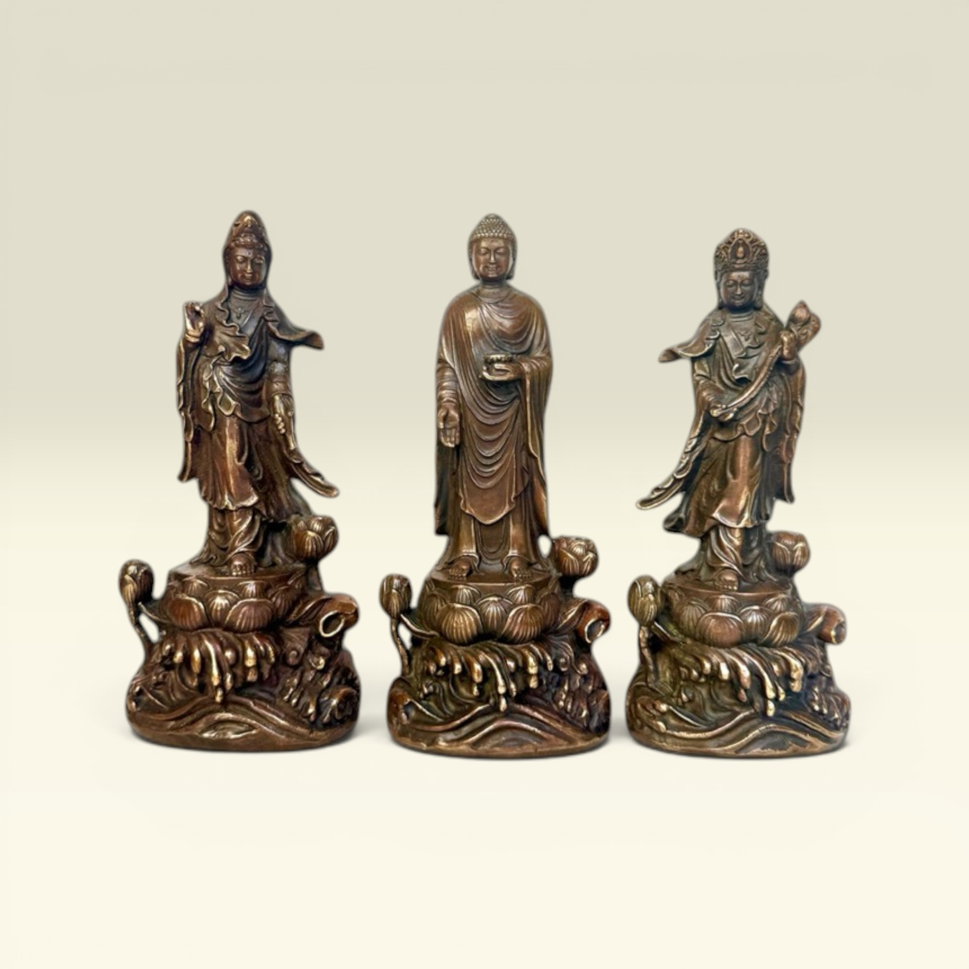 Tượng Bồ Tát Tam Thế Phật - Quan Thế Âm Bồ Tát- Phật A Di Đà - Thế Chí Bồ Tát- Tượng Đồng Thờ Cúng - Vạn Kim Đại Cát